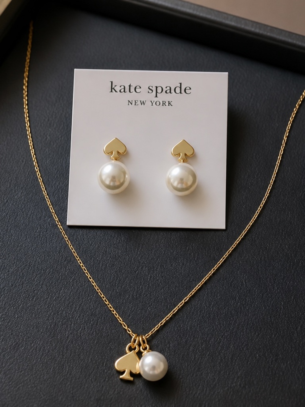 kate spade Gold Pearl Spade Charm Necklace and Earrings
